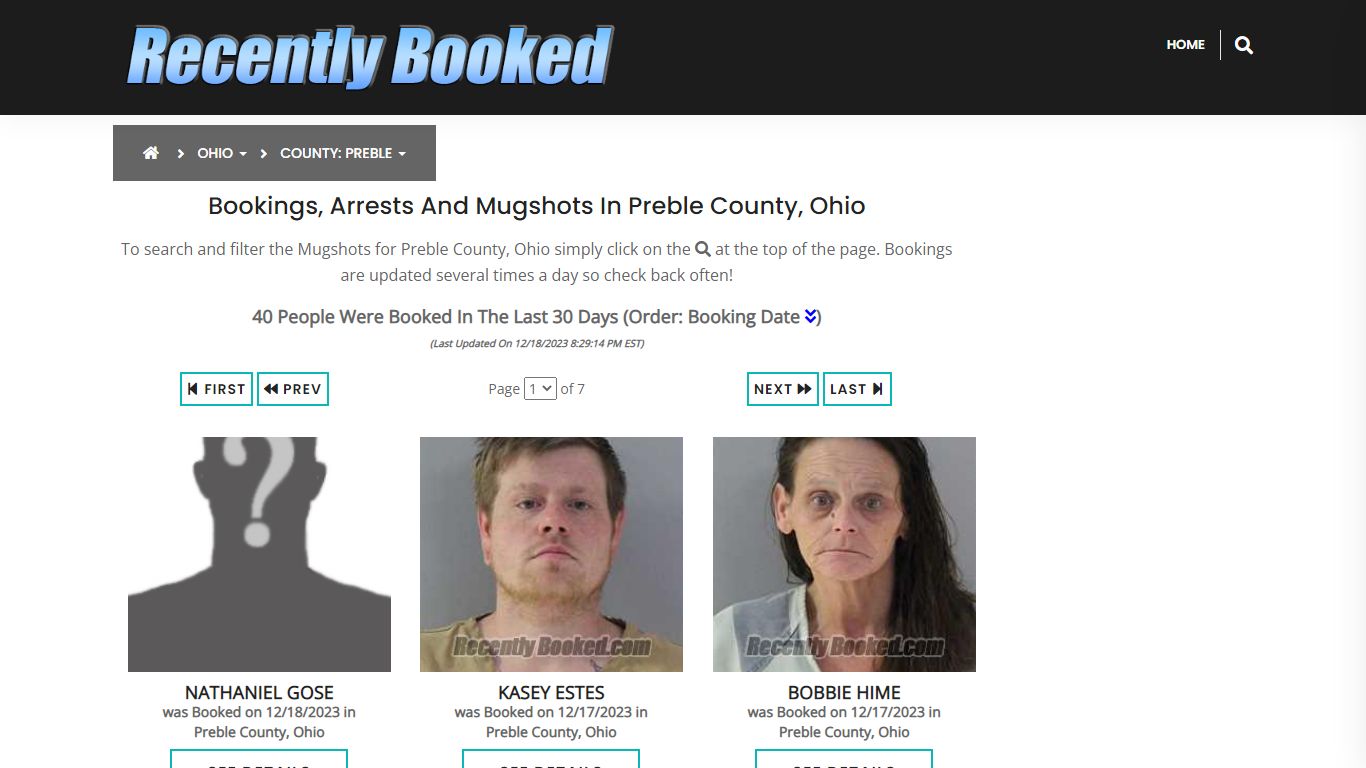 Recent bookings, Arrests, Mugshots in Preble County, Ohio - Recently Booked